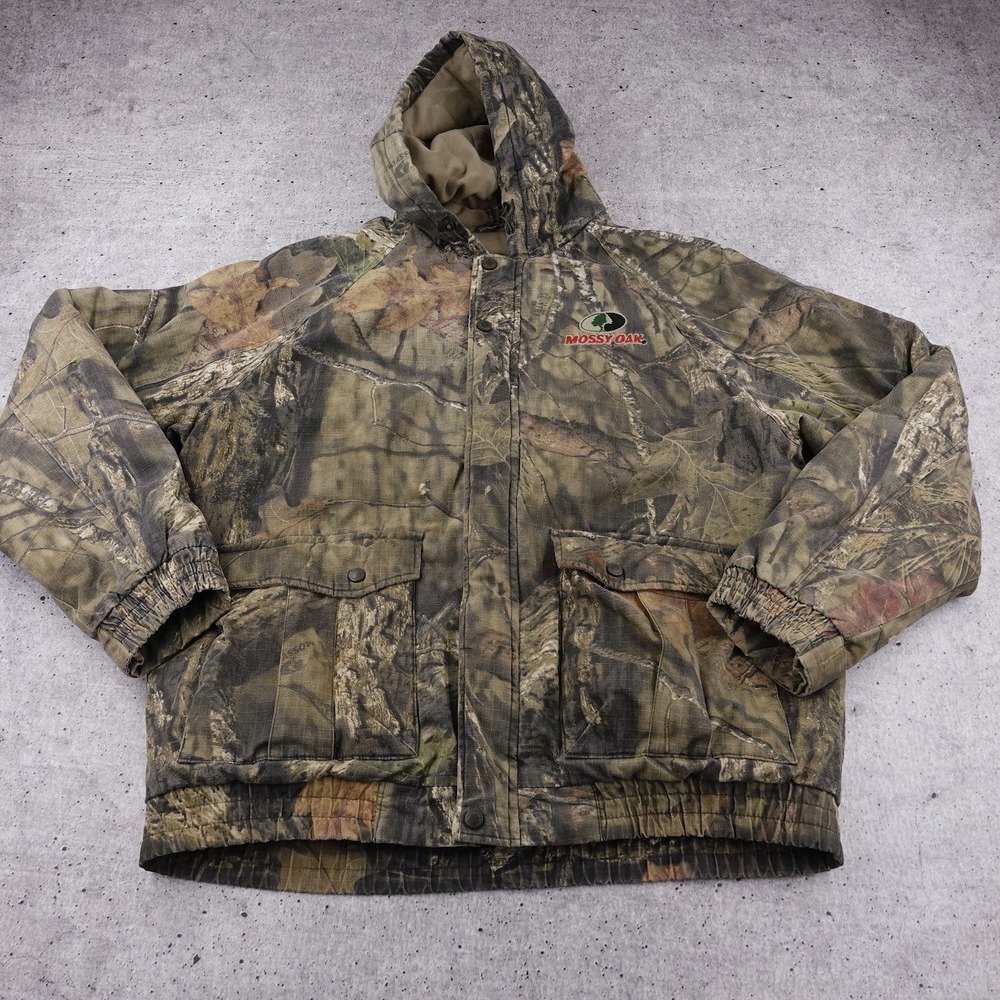 Mossy Oak Mens Large Camo Hooded Jacket Break-Up Country Ripstop Fleece Lined